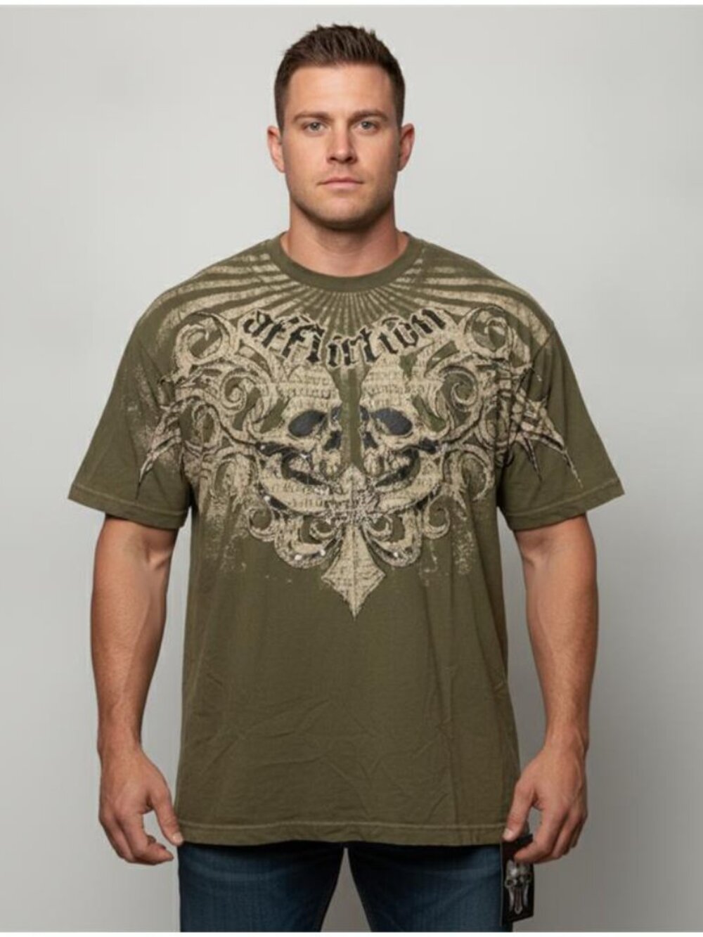 Affliction Vintage 2008 Tim Sylvia T-Shirt Olive Green Made in USA 3XL NWT